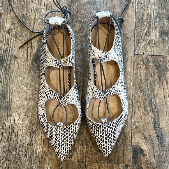 Loeffler Randall Shoes - Loeffler Randall Ambra Flat Black White Snakeskin Lace Up Flats